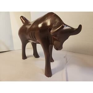 Vintage Charging Bull Statue Figure Hand Carved Wood Western Cowboy